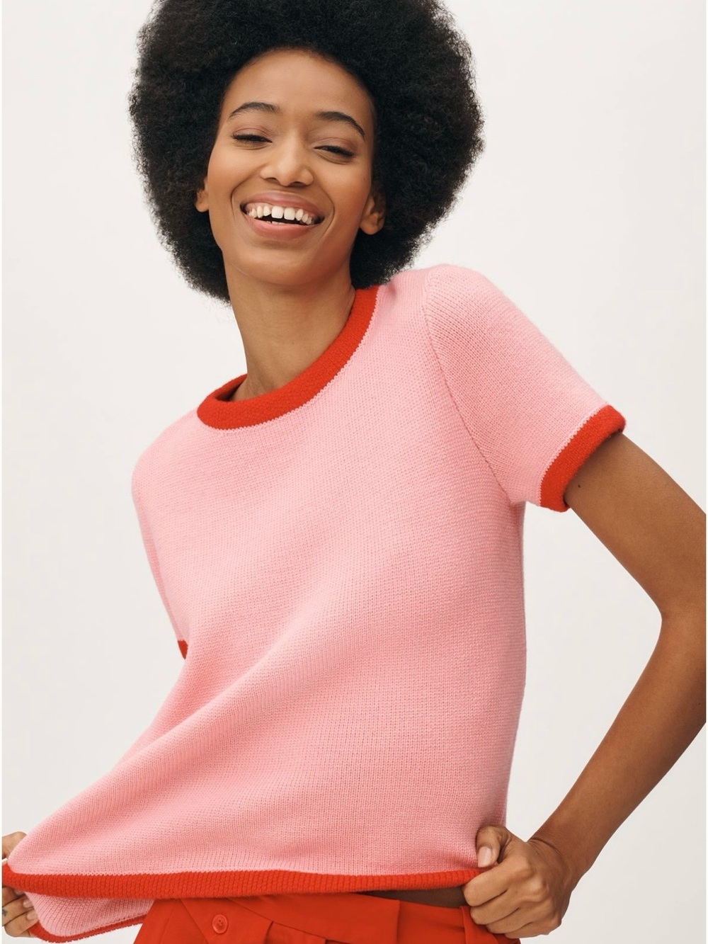 Anthropologie English Factory Short-Sleeve
Colorblock Sweater Pink & Red